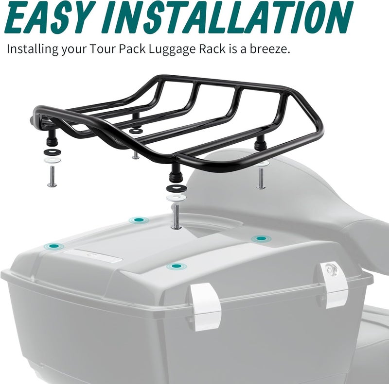 MoKitDora Tour Pack Luggage Rack Trunk Top Rack Compatible with Harley 1984-up Touring CVO Street Electra Road Glide King Ultra Limited, Black - Image 5